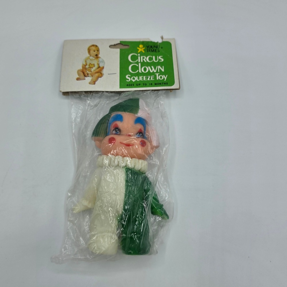 Young Times 70s Circus Clown Squeeze Toy Green White Vintage Retro deadstock